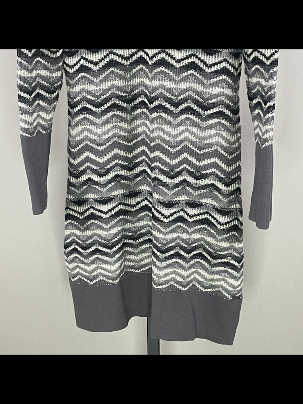 Prana Sweater Womens Large black gray chevron stripe knit hooded tunic casual - Picture 3 of 7